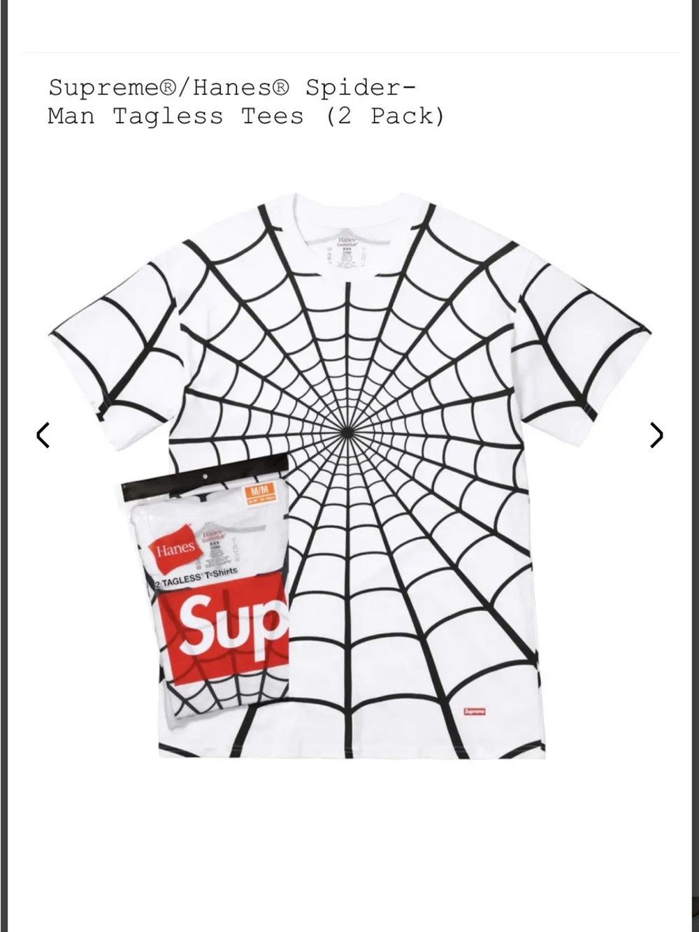 Supreme x Hanes Spider-Man Tagless Tees (2 Pack)